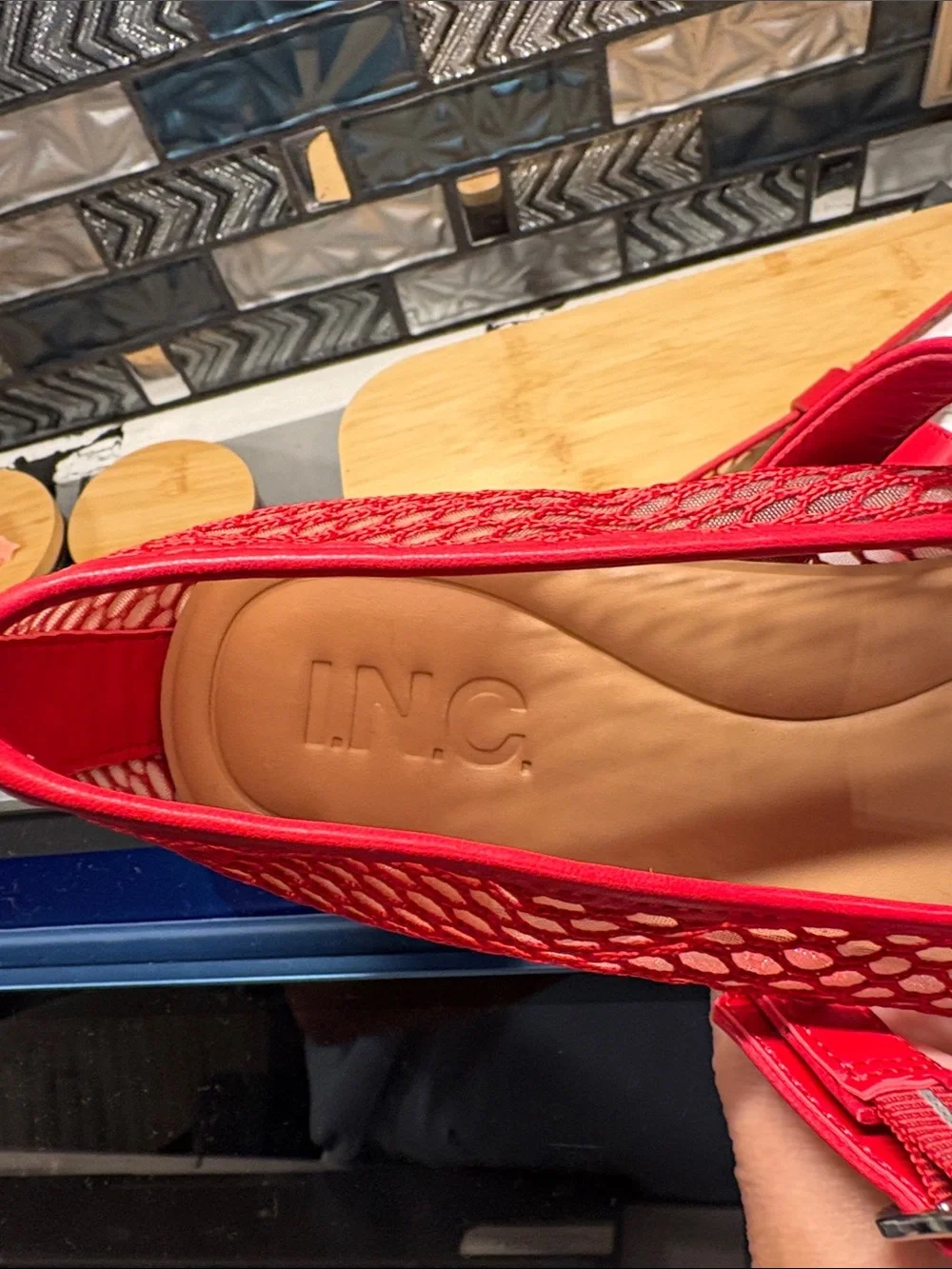 INC International Concepts Red Mesh Mary Jane Flats with Buckle Strap